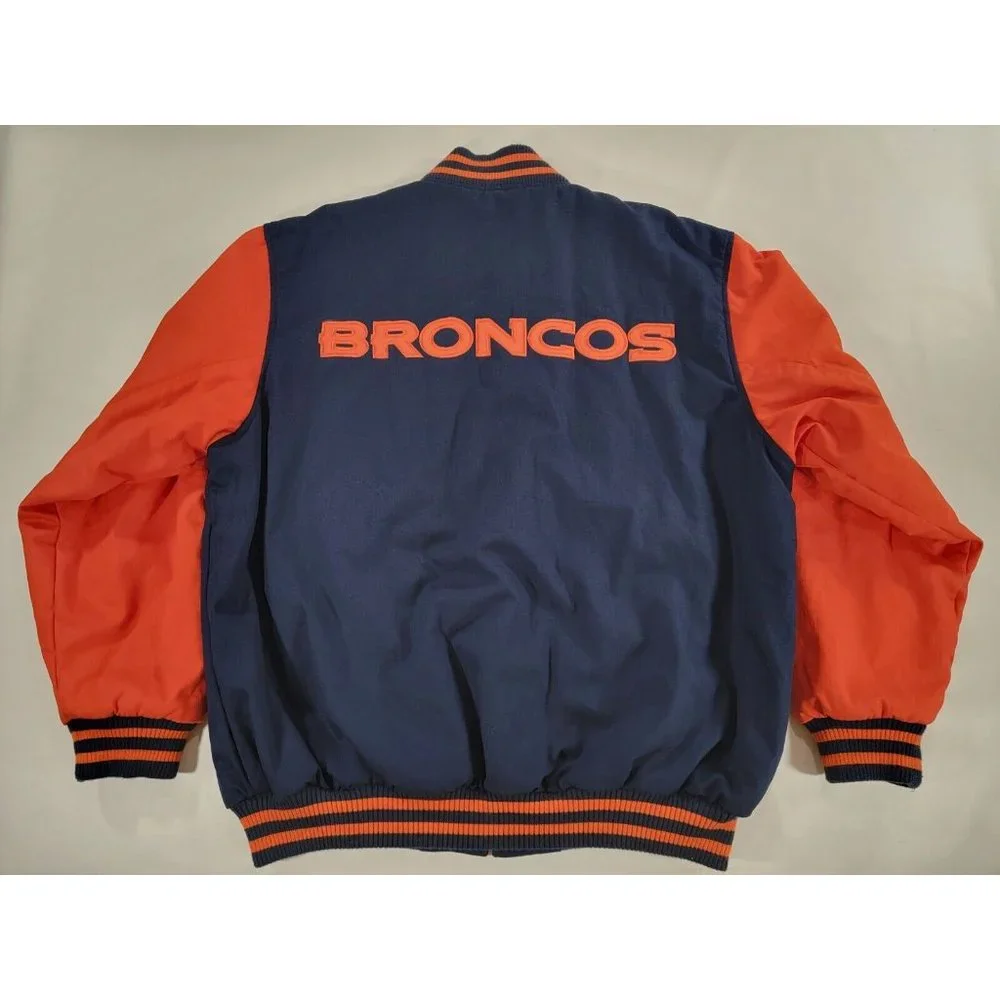 NFL Denver Broncos Reversible Super Bowl Varsity Jacket Coat Men's Sz L Coat EUC